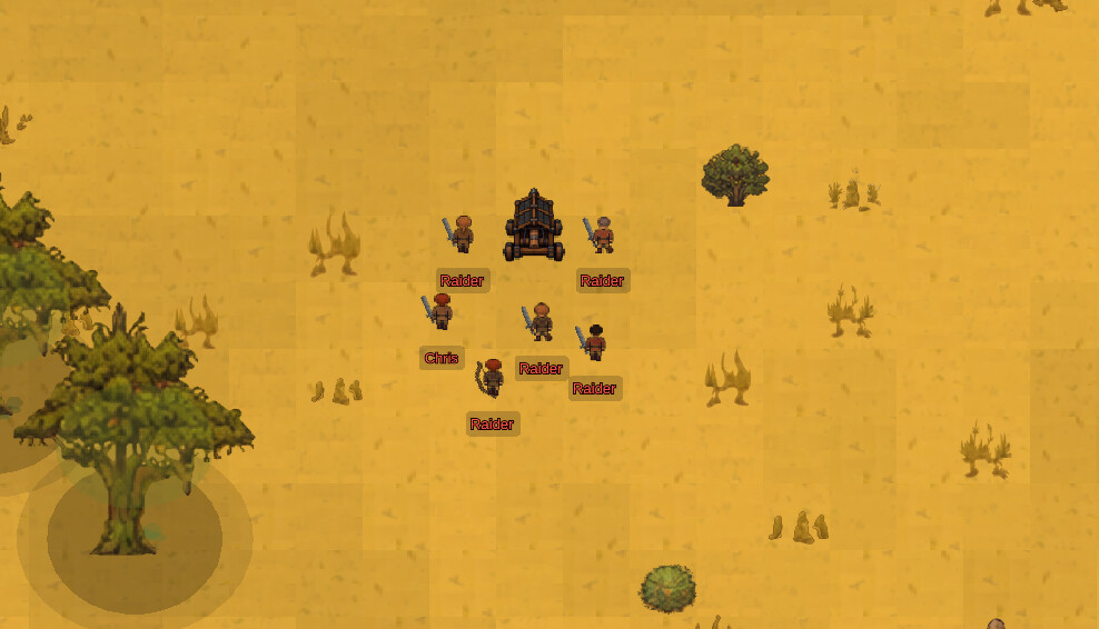 A raider warband escorting a battering ram across the desert